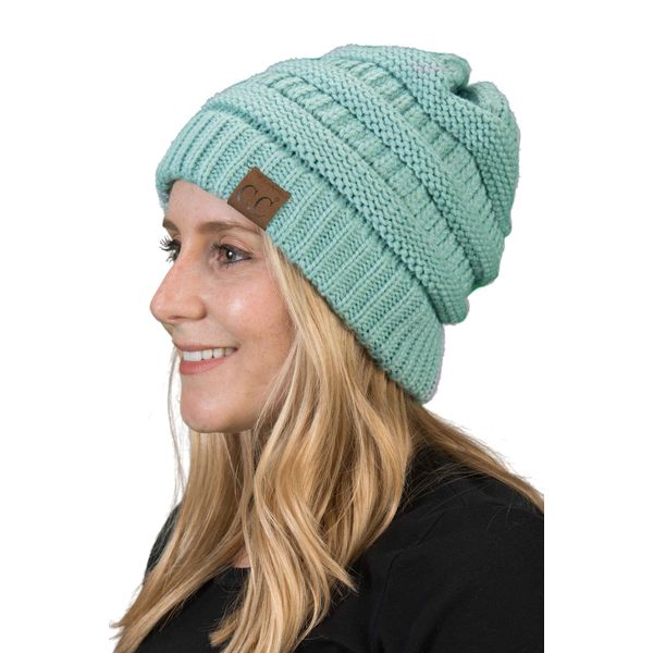 H-6020a-54 Solid Ribbed Beanie - Mint, One Size Fits Most