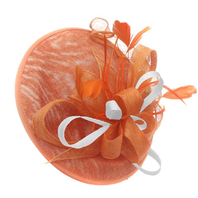 Caprilite Orange and White Sinamay Big Disc Saucer Fascinator Hat for Women Weddings Headband