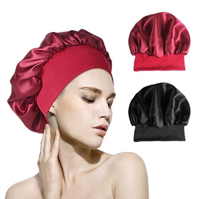 2pcs Satin Bonnet Silk Bonnet For Curly Hair, Hair Bonnet Silk