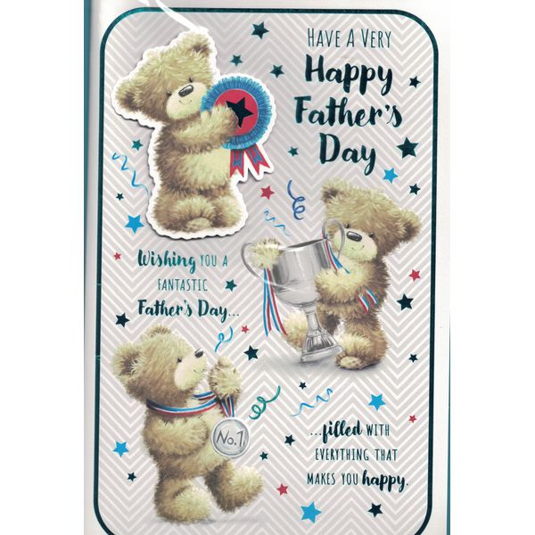 Large Father's Day Card with Trophy Bear Design, 30.5 x 20.3 cm, Multi-Page Insert