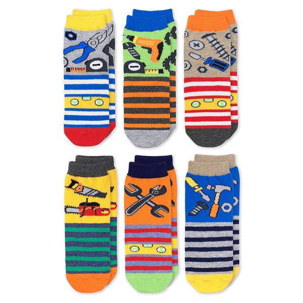Jefferies Socks Boys Boy's Tools Pattern Crew 6 Pack, Multi, X-Small, Multi, X-Small US