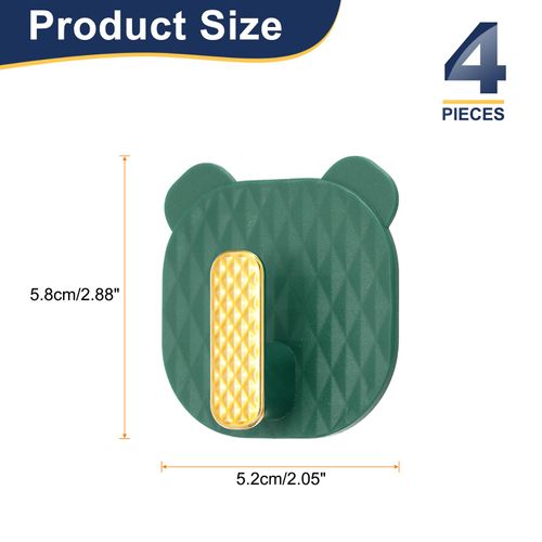 uxcell 4Pcs Heavy Duty Adhesive Hooks, Plastic Bear Shape Self Adhesive Hooks Sticky Wall Hooks Towel Hooks for Bathroom, Kitchen, Home and Office(Green)