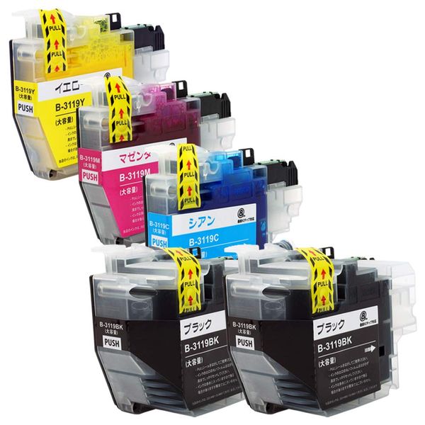 Brother LC3119-4PK (BK x 2/C/M/Y), 5-Piece Set (Large Capacity), All Color Pigments, Newest Compatible Ink Cartridge, Equipped with IC Chip, Remaining Level Indicator Supported, 3119 LC3119 Ink