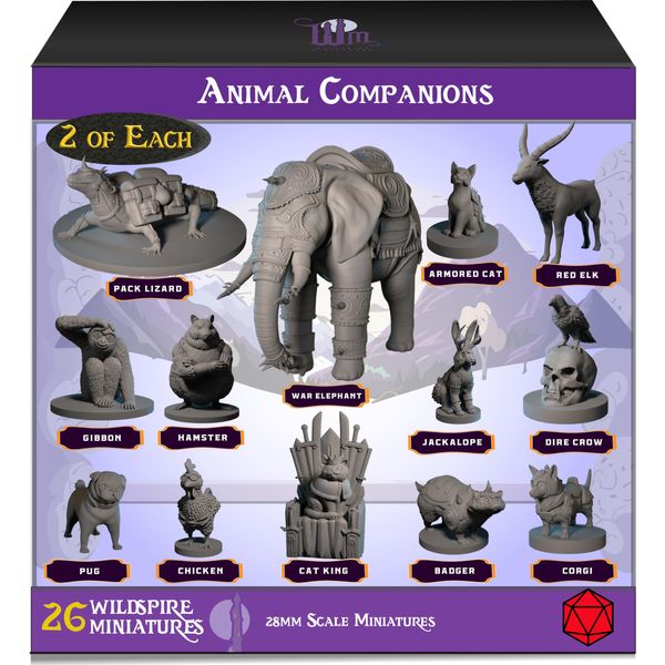 Wildspire 26 Animal Minis for DND Miniatures 28mm Unpainted Dungeons and Dragons Miniatures I for D&D Miniatures & DND Minis Fantasy RPG | for DND Figures & Tabletop Miniatures | Campaign Setting