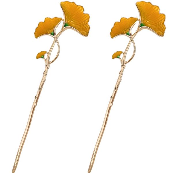 2pcs Flower Hair Stick Ginkgo Leaf Hair Stick Hair Clips Vintage Bun Hairpins Chinese Hair Chopsticks Chignon Pin Flower Hair Clip for Women