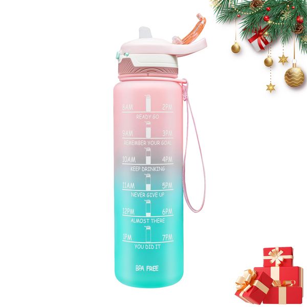 EULANT Tritan Water Bottles with Straw 1L,Motivational Water Bottle with Time Markings,32oz Sports Drinking Bottles for Men & Women,Leak-Proof Lock & BPA Free & Gradient Colors