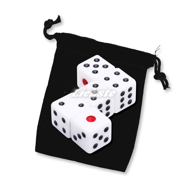 Liebste Dice, 0.6 inch (16 mm), 6 Sides, Set of 5, Chinchilorin Dice, White, Chinchilorin, Board Game, Stacking, Magic Tricks, Red Eye, Velour Style Drawstring