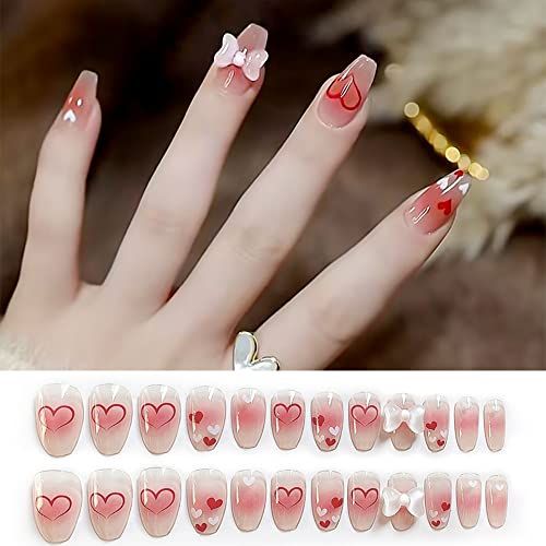 Turkalla Nail Tips, For Hands, 24 Pieces, 12 Different Sizes, 3D Feel, Butterfly, Heart, Easy to Apply, Reusable, False Nails, Gel Nails, Nail Stickers, Hands, Nail Art, Nail Parts, Stylish, Popular Design, Beginners, Coming-of-Age Ceremonies, Weddings, R