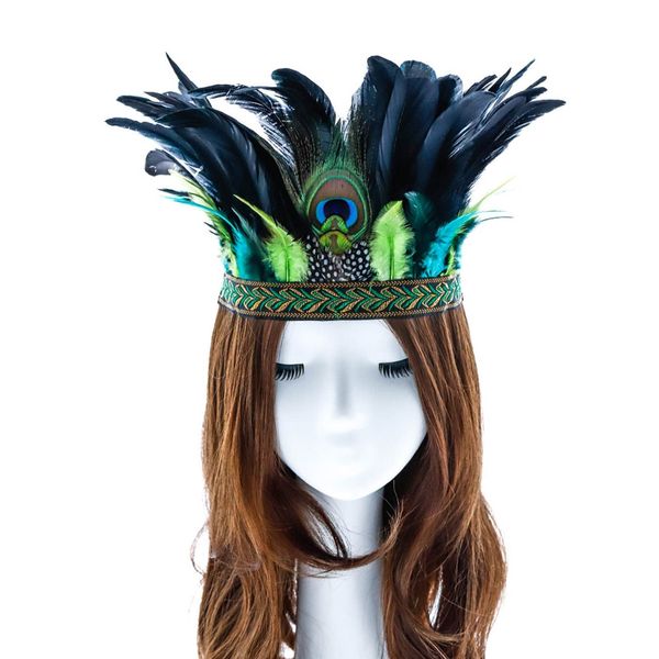 Aukmla Peacock Feather Fascinator Decorative Feather Headpiece Crown Headdress Costume Headband for Party (Green)