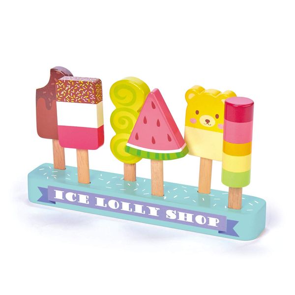 Tender Leaf Toys - Ice Lolly Shop - 13 Pieces Pretend Food Play Toy with 6 Wooden Popsicles Ice Cream Bars - Encourage Role Play and Develops Social Skills for Children - Age 3+