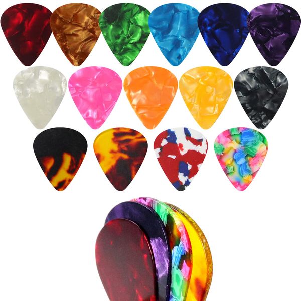 Redamancy 32 Stück Plektren Plectrum, 0.46/0.71/0.96/1.20mm 4 Verschiedene Gitarrenplektren, Plektrum für Akustikgitarre, E-Gitarre, Ukulele, Bass, Guitar Picks, Zubehör für Gitarre