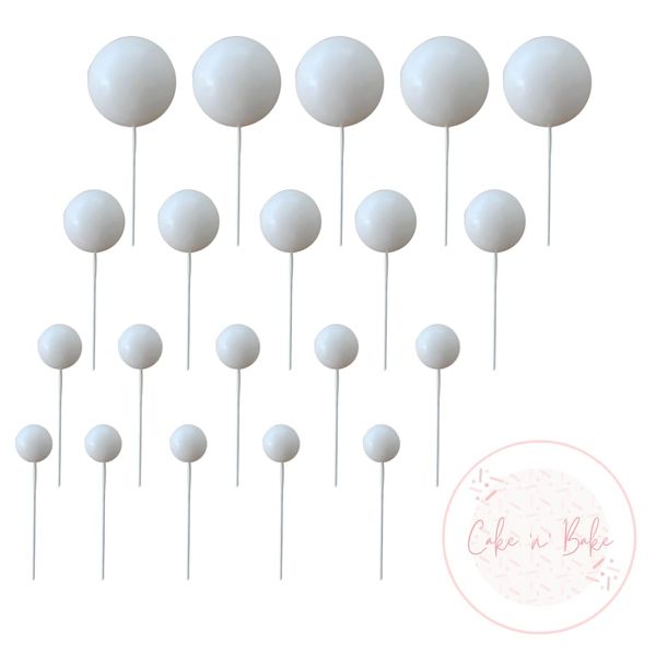 Faux Coloured Polystrene Cake Topper Ball Spheres (White)