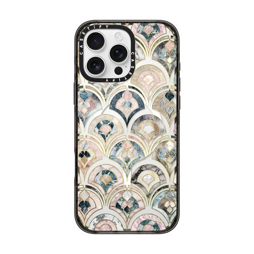 CASETiFY Impact Case for iPhone 16 Pro Max [Slim / 8.2 ft. 4X Military Grade Drop Protection/Compatible with Magsafe] - Art Deco Marble Tiles - Clear Black