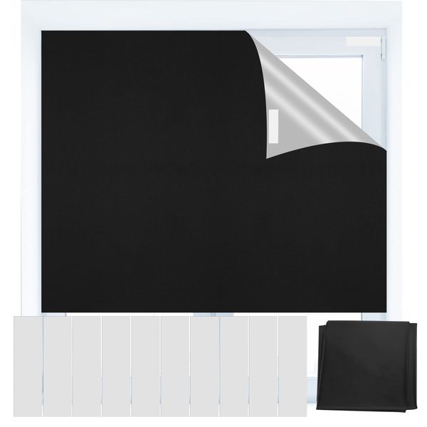 Temporary Blackout Blinds, Black Out Blinds Stick On, Portable 100% Blackout Material 150 * 200CM, Window No Drilling Blackout Blinds with Self Adhesive Tapes for Nursery Bedroom Travel RV Car