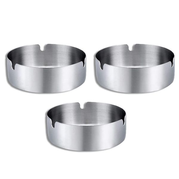 Stainless Steel Ashtray, 3 Pcs Stainless Steel Ash Trays, Ashtray, Portable Ashtray, Round Stainless Steel Ashtray, for Used in Bars,Restaurant, Ashtrays for Home Office, Outdoor Use