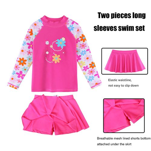 BAOHULU Girl's Two-Piece Long Sleeve Swimsuits UPF50+ Rash Guard Set Kids Bathing Suit S323_HotPink_10A