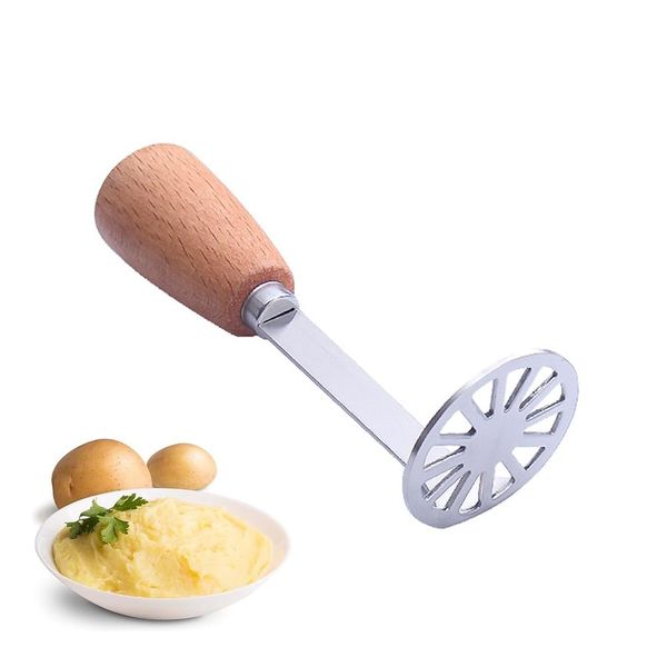 FHLFHL 1 PCS Potato Masher Mini Bean Masher Potatoes Masher with Wood Non Slip Handle,Stainless Steel Masher Kitchen Tool for Avocado, Potatoes, Beans, Vegetables, 5.9inch, Dishwasher Safe