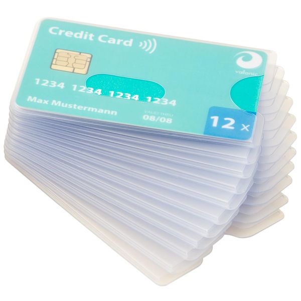 valonic credit card sleeves - 12-pack - sturdy transparent plastic sleeves - protector sleeves, debit card holder