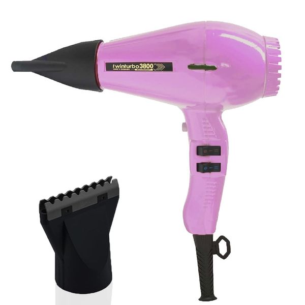 Turbo Power TwinTurbo 3800 Ceramic & Ionic Eco Friendly Pink Hair Dryer and M Hair Designs Hot Blow Attachment Black (Bundle 2 Items)