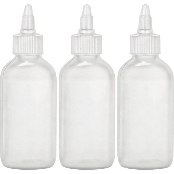 BRIGHTFROM Twist Top Applicator Bottles, Squeeze 4 OZ Empty Plastic Bottles, Refillable, Open/Close Nozzle - Leak Proof, Multi Purpose - 3 PACK