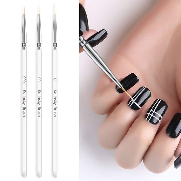 Kingsie Nail Brush, Ultra Fine Point, Set of 3, Clear Line, Liner Slim Brush, Line, Nail Art Brush, Nail Art Brush, Nail Art Pen Set, UV Gel Nail