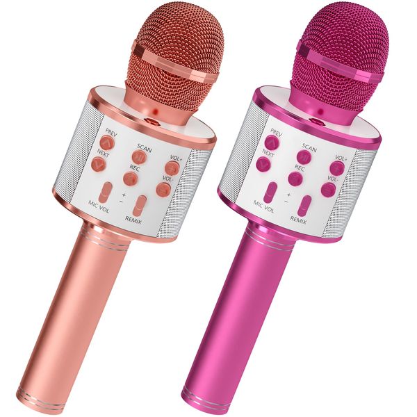 GIFTMIC 2 Pack Karaoke Microphone, Bluetooth Microphone for Singing, Wireless Microphones Toys for Girls Boys Adults, Portable Kids Microphone, 5 Year Old Girl Birthday Gift Ideas (Rose Gold & Purple)