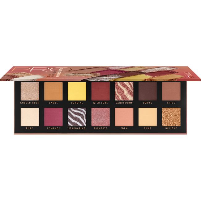 Catrice Pro Desert Romance Slim Eyeshadow Palette, Lidschatten, Nr. 010 Destination Love, mehrfarbig, 14 Farben, glitzernd, intensiv, matt, metallisch, natürlich, vegan, Nanopartikel frei (10,6g)