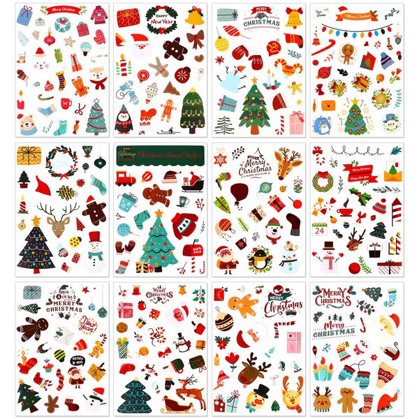 DPKOW 300pcs Weihnachten Aufkleber für Kinder Basteln, Weihnachten DIY Aufkleber für Karte Machen, Weihnachten Scrapbooking Stickers Tagebuch Fotoalben Aufkleber