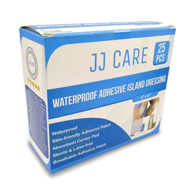 JJ CARE Waterproof Adhesive Island Dressing [Pack of 50], 6” x 6” Sterile  Island Wound Dressing, Breathable Bordered Gauze Dressing, Individually  Wrapped Latex Free Bandages with Non-Stick Central Pad 