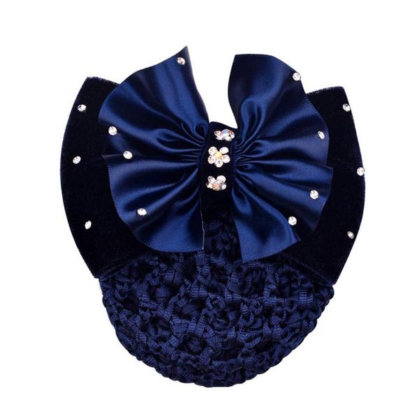 1PCS Blue Rhinestone Satin Bow Barrette Bowknot Snood Net Barrette Hair Clip Bun Cover Hairnet Bowknot Decor French Hair Clip Women Girls Hair Accessories