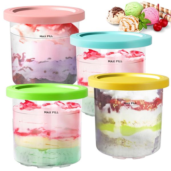 BYKITCHEN Creami Tubs for Ninja Ice Cream Maker UK NC300UK, Ice Cream Tubs, Ice Cream Containers with Lids, Ice Cream Maker Tubs for Ninja, Creami Accessories Compatible with Ninja Creami NC300UK