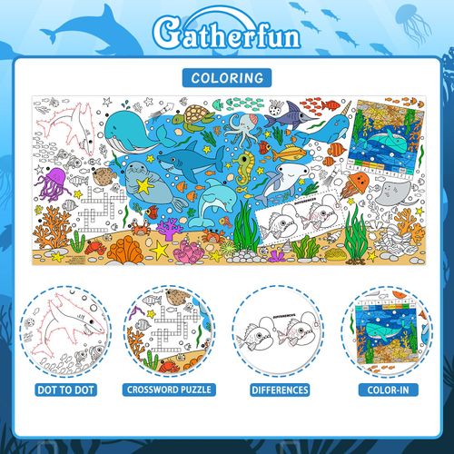 Gatherfun Under The Sea Party Giant Coloring Poster - 31.5X 72 Inches - Versatile Classroom Wall Décor & Birthday Activity - Sea Animal Poster or Table Cover for School Parties and Special Events