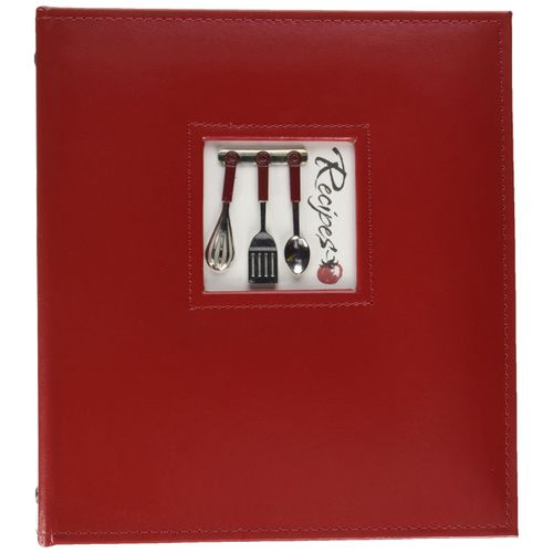 C.R. Gibson Red Leather Kitchen Recipe Keeper Binder, 9'' x 9.5''