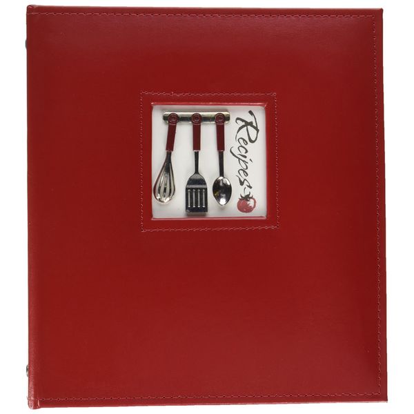 C.R. Gibson Red Leather Kitchen Recipe Keeper Binder, 9'' x 9.5''