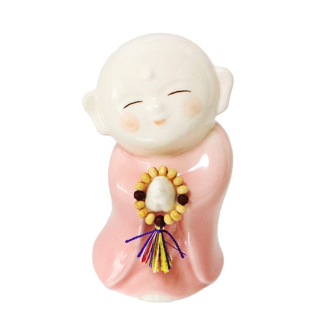 Mini Urn Praying Jizo Keepsake Mino Ware Urn Case with Secure Memorial Capsule (Pink)