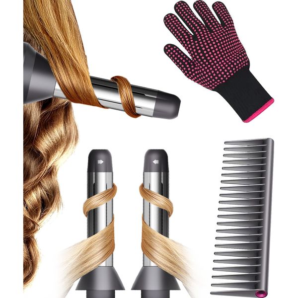 Automatic Curling Wands Attachments with 2 Curlers for Dyson Supersonic Hair Dryer Airwrap, Waver Styling Iron Tool Blow Dryer Accessories Set Detangling comb and Heat-Resistant Glove