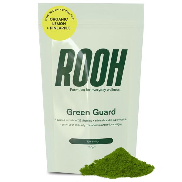 Green Guard by ROOH, Super Greens Powder, 8 Organic Superfoods, 22 Vitamins & Minerals, 40 Billion Probiotics for Gut Health, Inc Moringa Powder, Spirulina, Vitamin D, Vegan, Gluten Free (30 Servings)