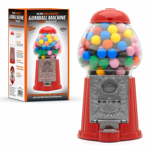 CKB LTD Gumball Machine Retro Sweet Dispenser Storage Piggy Bank Money Box Coin Operated Saver H23cm Red (Small Size 23 x 12.5 x 11.5cm)