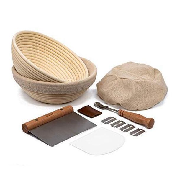 Proofing Set, by , Sourdough Bread, 2 Rattan 9 Inch Banneton Baskets, 2 Round