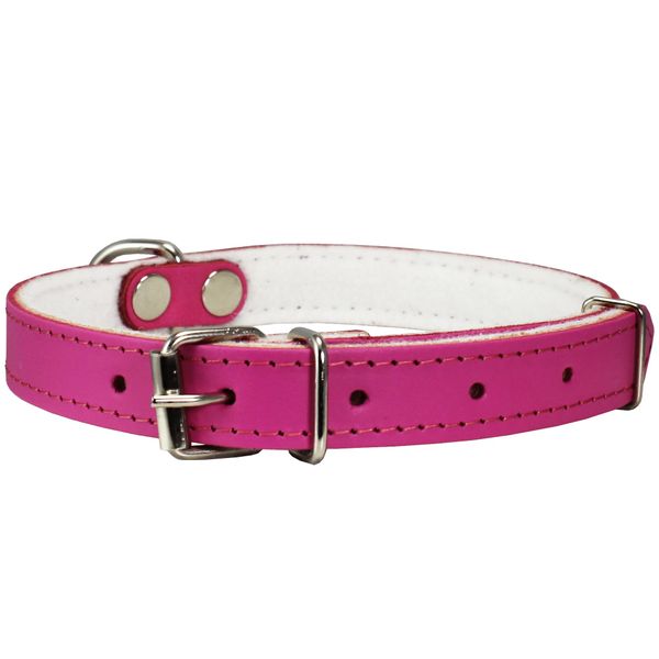 Dogs My Love Genuine Leather Felt Padded Dog Collar (14.25"-18" Neck; 3/4" Wide, Pink)