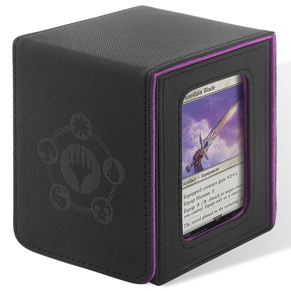 Gulnara Deck Box For MTG Commander Deck, Fits 100+ Cards, Magnetic Card Box Organizer With Window Display & 2 Dividers,Deck Storage Box Perfect for Magic Commander TCG CCG Magic Cards (Black&Purple)