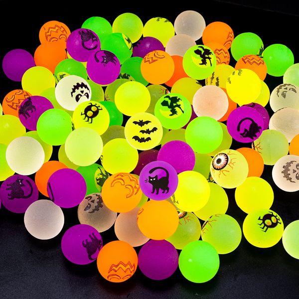 Pllieay 100 PCS Halloween Bouncy Balls for Kids, Glow in The Dark Bouncing Balls, Halloween Party Favor Supplies, School Classroom Game Rewards, Trick or Treat Party Bag Filler