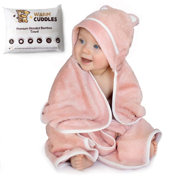 Warm Cuddles Premium Baby Bath Towel - Rayon from Organic Bamboo Hooded Baby Towels - Newborn Baby Towels with Hood - Large Hooded Towel for Newborn Infant Boy Girl (Pink)