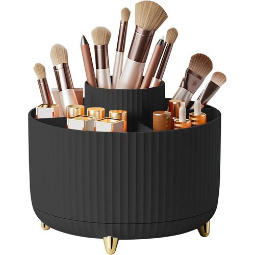 Y9A5N0K3O Makeup Brush Holder,360° Rotating Makeup Brush Organizer,5 Slot Make up Brushes Cup for Cosmetics,Large Capacity,For Nail Polish, Art Supply, Bathroom Vanity,Cosmetics Organizer,Black