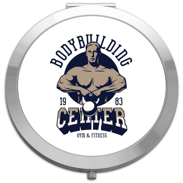 Bodybuilding center 1983 statement (bodybuilder design graphic) [BSTS1] folding compact pocket mirror - silver round circle shape