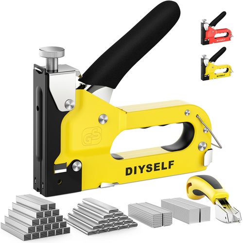 DIYSELF - Staple - Gun - Heavy - Duty, 4-in-1 Upholstery Staple Gun with 4000 Staples & Remover, Fabric Stapler, Stapler Gun for Wood, Upholstering, Crafts, Carpet, Wire, grapadora para Madera