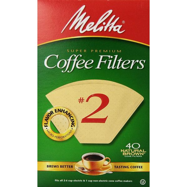 Melitta Cone Coffee Filters, Natural Brown No. 2, 40 ct