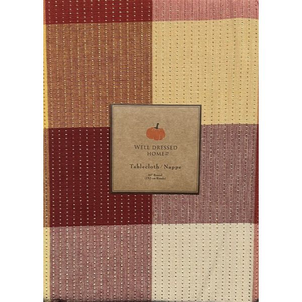 Well Dressed Home Fall Buffalo Plaid Woven Gold Cloth Tablecloth 60” Round