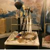 2pc Set Phone Tablet Makeup Brush Organizer Set Terrazzo Marble Tray Gold Frame