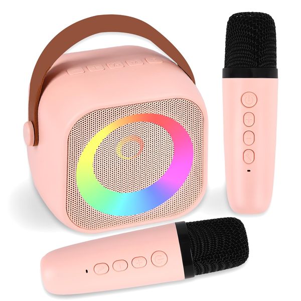 Mini Karaoke Machine for Kids Adults, Christmas Birthday Gift for Girls Age 3-12, Portable Bluetooth Karaoke Speaker with 2 Wireless Microphone, Girls Toys for 4, 5, 6, 7, 8, 9, 10, 11, 12+ Years Old